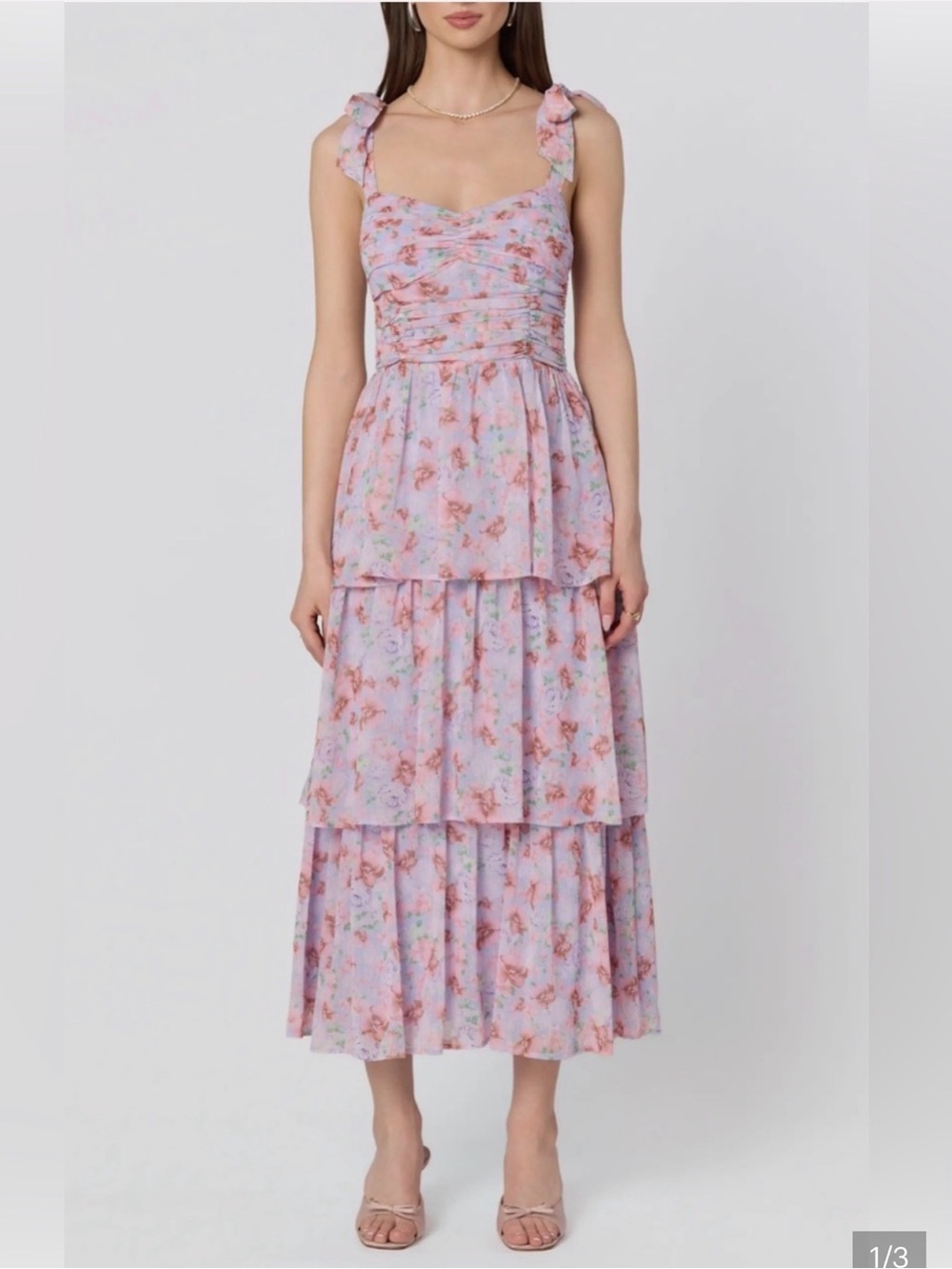 ASTR the Label Tiered Tie Strap Floral Ruffle Midi Sundress - NWT Size S